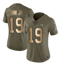 Women's Nike New Orleans Saints #19 Ted Ginn Jr Limited Olive/Gold 2017 Salute to Service NFL Jersey