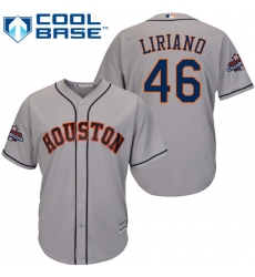 Men's Majestic Houston Astros #46 Francisco Liriano Replica Grey Road 2017 World Series Champions Cool Base MLB Jersey