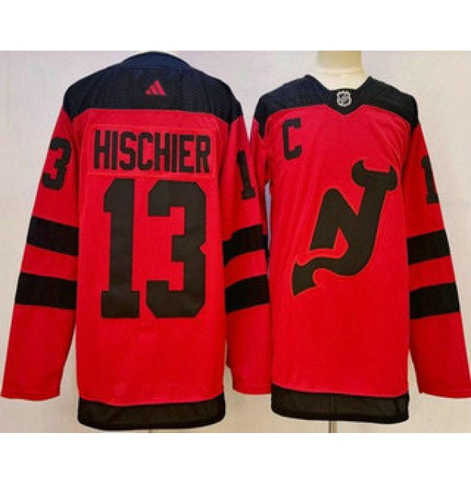 Men's New Jersey Devils #13 Nico Hischier Red 2024 Stadium Series Authentic Jersey