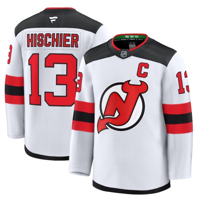 Men's New Jersey Devils #13 Nico Hischier White 2024-25 Away Stitched Hockey Jersey