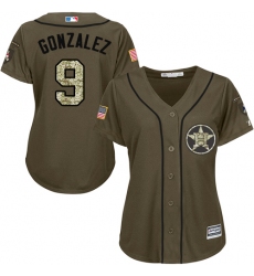 Women's Majestic Houston Astros #9 Marwin Gonzalez Replica Green Salute to Service MLB Jersey