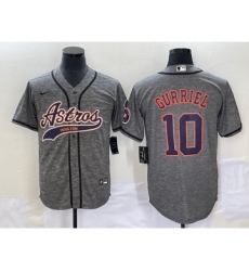 Men's Houston Astros #10 Yuli Gurriel Grey Gridiron Cool Base Stitched Baseball Jersey1