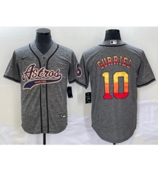 Men's Houston Astros #10 Yuli Gurriel Grey Gridiron Cool Base Stitched Baseball Jersey