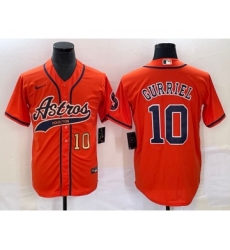 Men's Houston Astros #10 Yuli Gurriel Number Orange Cool Base Stitched Baseball Jersey