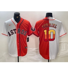 Men's Houston Astros #10 Yuli Gurriel White Orange Split Stitched Baseball Jersey