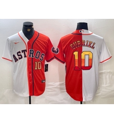 Men's Houston Astros #10 Yuli Gurriel White Orange Split Stitched Baseball Jerseys