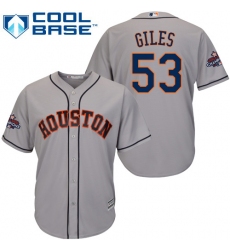 Youth Majestic Houston Astros #53 Ken Giles Replica Grey Road 2017 World Series Champions Cool Base MLB Jersey