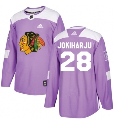 Men's Adidas Chicago Blackhawks #28 Henri Jokiharju Authentic Purple Fights Cancer Practice NHL Jersey