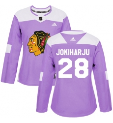 Women's Adidas Chicago Blackhawks #28 Henri Jokiharju Authentic Purple Fights Cancer Practice NHL Jersey