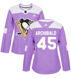 Women's Adidas Pittsburgh Penguins #45 Josh Archibald Authentic Purple Fights Cancer Practice NHL Jersey