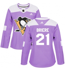 Women's Adidas Pittsburgh Penguins #21 Michel Briere Authentic Purple Fights Cancer Practice NHL Jersey