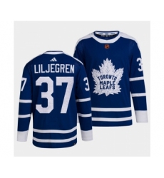 Men's Toronto Maple Leafs Black #37 Timothy Liljegren Blue 2022 Reverse Retro Stitched Jersey