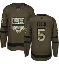 Youth Adidas Los Angeles Kings #5 Christian Folin Authentic Green Salute to Service NHL Jersey