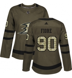 Women's Adidas Anaheim Ducks #90 Giovanni Fiore Authentic Green Salute to Service NHL Jersey