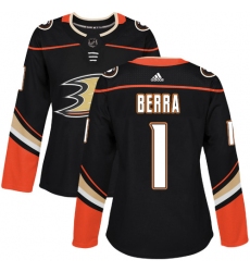 Women's Adidas Anaheim Ducks #1 Reto Berra Authentic Black Home NHL Jersey