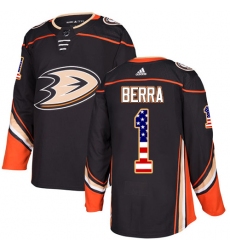Youth Adidas Anaheim Ducks #1 Reto Berra Authentic Black USA Flag Fashion NHL Jersey