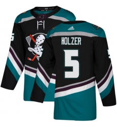 Men's Adidas Anaheim Ducks #5 Korbinian Holzer Authentic Black Teal Third NHL Jersey