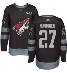 Men's Adidas Arizona Coyotes #27 Teppo Numminen Premier Black 1917-2017 100th Anniversary NHL Jersey