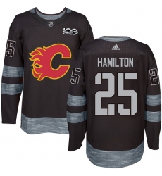 Men's Adidas Calgary Flames #25 Freddie Hamilton Authentic Black 1917-2017 100th Anniversary NHL Jersey