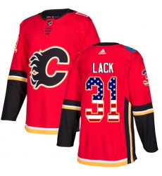 Men's Adidas Calgary Flames #31 Eddie Lack Authentic Red USA Flag Fashion NHL Jersey
