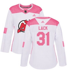 Women's Adidas New Jersey Devils #31 Eddie Lack Authentic White Pink Fashion NHL Jersey
