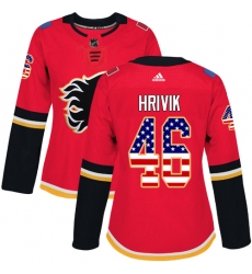 Women's Adidas Calgary Flames #46 Marek Hrivik Authentic Red USA Flag Fashion NHL Jersey