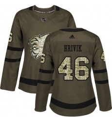 Women's Reebok Calgary Flames #46 Marek Hrivik Authentic Green Salute to Service NHL Jersey
