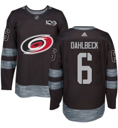 Men's Adidas Carolina Hurricanes #6 Klas Dahlbeck Authentic Black 1917-2017 100th Anniversary NHL Jersey