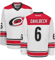 Women's Reebok Carolina Hurricanes #6 Klas Dahlbeck Authentic White Away NHL Jersey