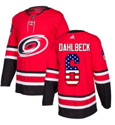Youth Adidas Carolina Hurricanes #6 Klas Dahlbeck Authentic Red USA Flag Fashion NHL Jersey