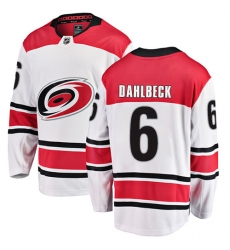 Youth Carolina Hurricanes #6 Klas Dahlbeck Fanatics Branded White Away Breakaway NHL Jersey