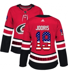 Women's Adidas Carolina Hurricanes #19 Josh Jooris Authentic Red USA Flag Fashion NHL Jersey