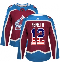 Women's Adidas Colorado Avalanche #12 Patrik Nemeth Authentic Burgundy Red USA Flag Fashion NHL Jersey