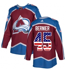 Men's Adidas Colorado Avalanche #45 Jonathan Bernier Authentic Burgundy Red USA Flag Fashion NHL Jersey