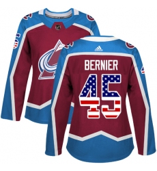 Women's Adidas Colorado Avalanche #45 Jonathan Bernier Authentic Burgundy Red USA Flag Fashion NHL Jersey