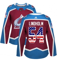 Women's Adidas Colorado Avalanche #54 Anton Lindholm Authentic Burgundy Red USA Flag Fashion NHL Jersey