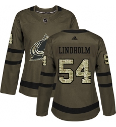 Women's Adidas Colorado Avalanche #54 Anton Lindholm Authentic Green Salute to Service NHL Jersey