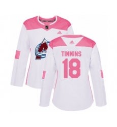 Women's Adidas Colorado Avalanche #18 Conor Timmins Authentic White Pink Fashion NHL Jersey