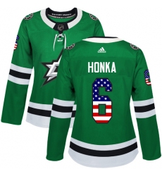 Women's Adidas Dallas Stars #6 Julius Honka Authentic Green USA Flag Fashion NHL Jersey