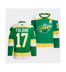 Men's Minnesota Wild #17 Marcus Foligno Green 2022-23 Reverse Retro Stitched Jersey