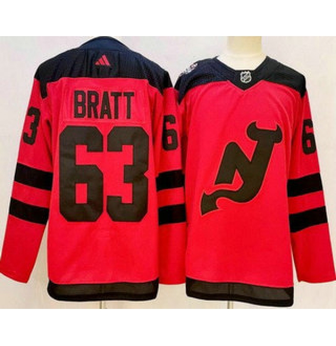 Men's New Jersey Devils #63 Jesper Bratt Red 2024 Stadium Series Authentic Jersey