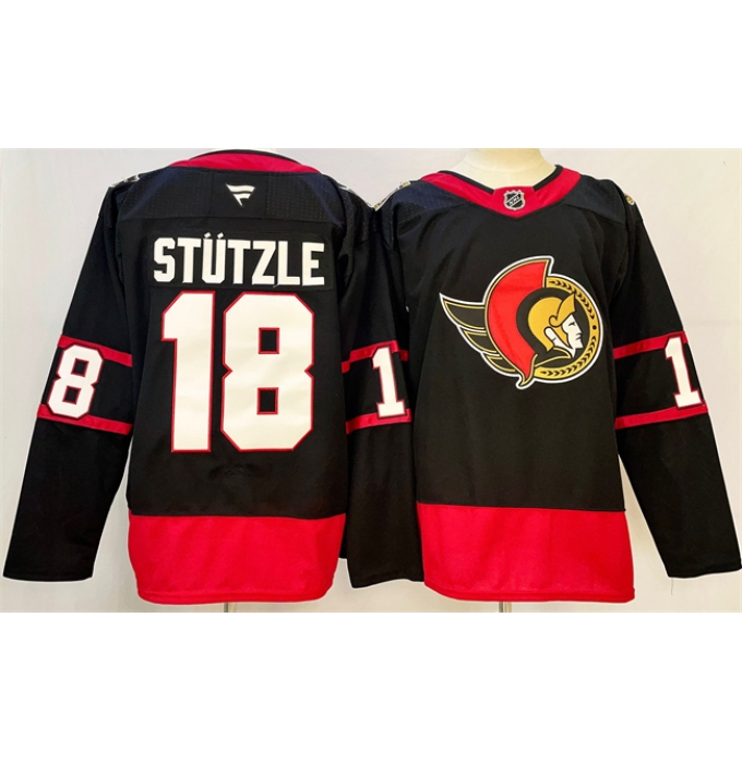 Men's Ottawa Senators #18 Tim Stützle Black 2024-25 Home Stitched Hockey Jersey