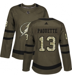 Women's Adidas Tampa Bay Lightning #13 Cedric Paquette Authentic Green Salute to Service NHL Jersey