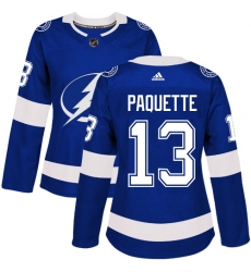 Women's Adidas Tampa Bay Lightning #13 Cedric Paquette Authentic Royal Blue Home NHL Jersey