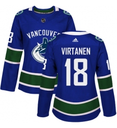 Women's Adidas Vancouver Canucks #18 Jake Virtanen Authentic Blue Home NHL Jersey