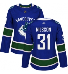 Women's Adidas Vancouver Canucks #31 Anders Nilsson Authentic Blue Home NHL Jersey