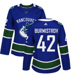 Women's Adidas Vancouver Canucks #42 Alex Burmistrov Premier Blue Home NHL Jersey