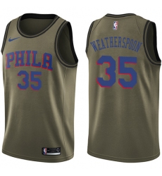 Men's Nike Philadelphia 76ers #35 Clarence Weatherspoon Swingman Green Salute to Service NBA Jersey