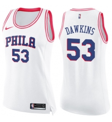 Women's Nike Philadelphia 76ers #53 Darryl Dawkins Swingman White/Pink Fashion NBA Jersey