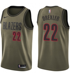 Men's Nike Portland Trail Blazers #22 Clyde Drexler Swingman Green Salute to Service NBA Jersey